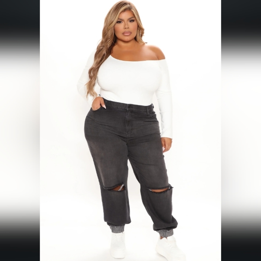 Plus Size Black Distressed Denim